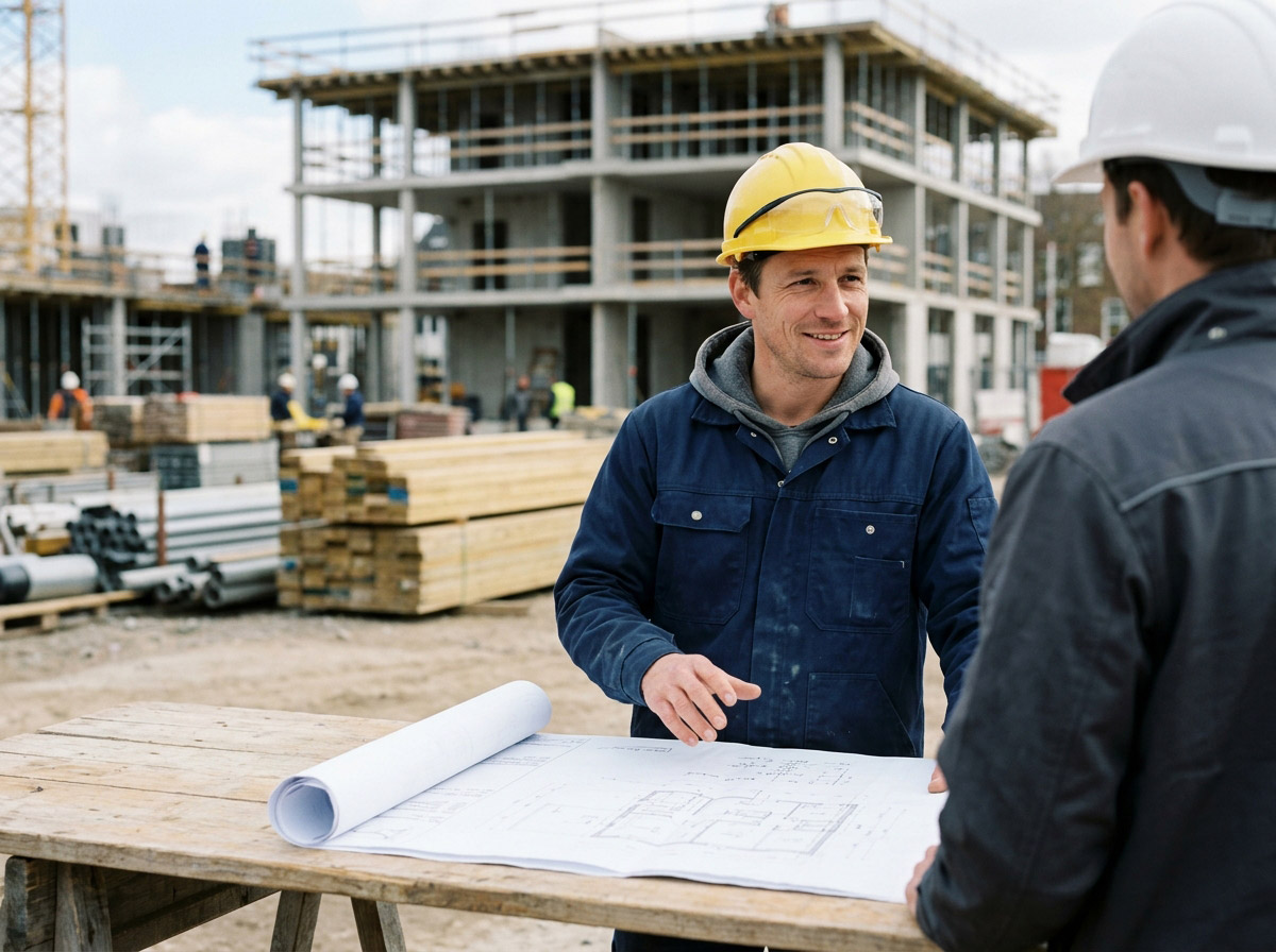 Baustelle oder Rohbau mit Facharbeitern