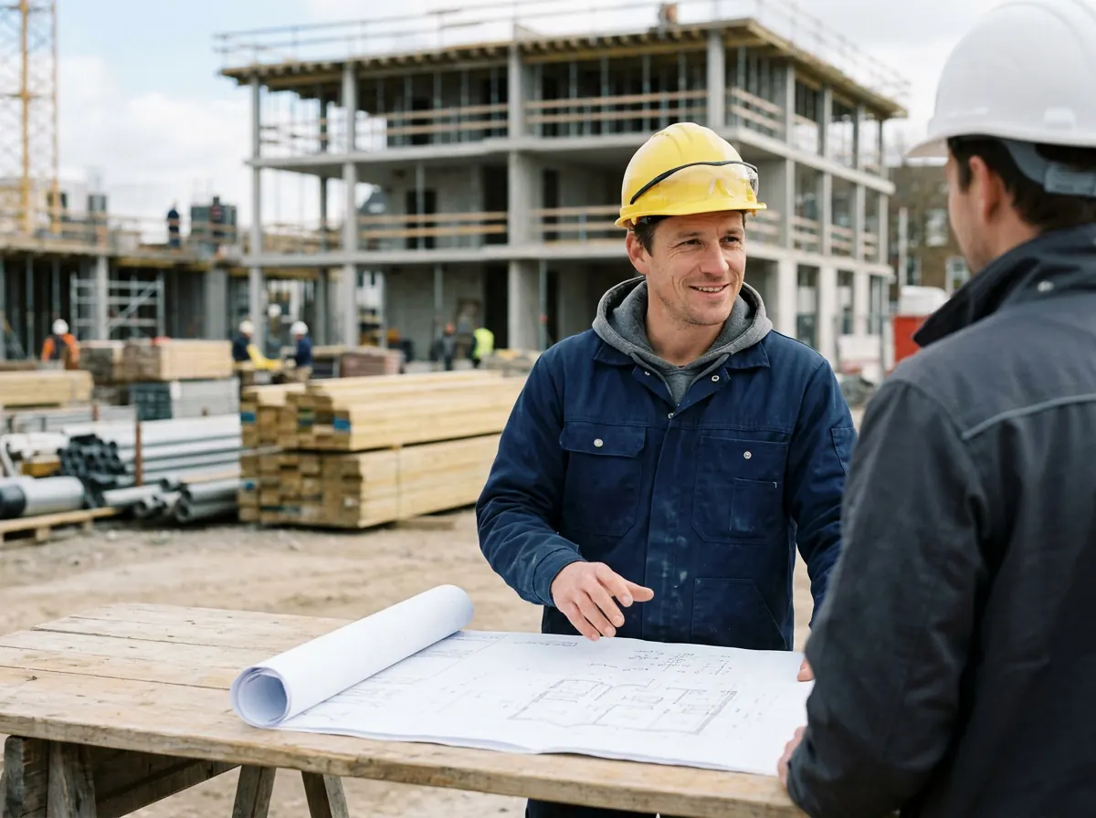 Baustelle oder Rohbau mit Facharbeitern
