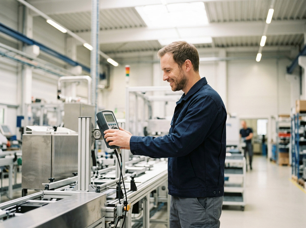 Facharbeiter an einer Maschine in der Produktion