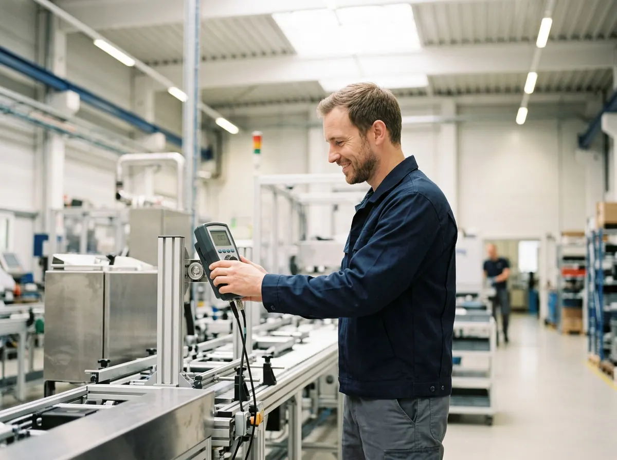 Facharbeiter an einer Maschine in der Produktion