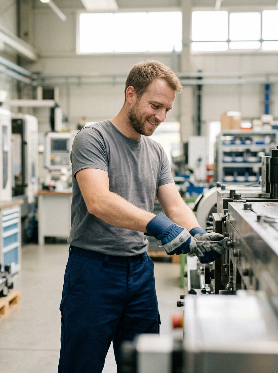 Handwerker prüft einen Wasseranschluss in der Werkstatt