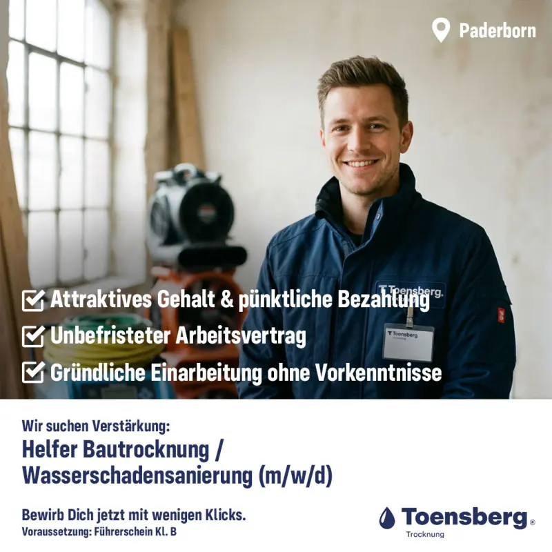Recruiting-Anzeige: Helfer Bautrocknung bei Toensberg in Paderborn