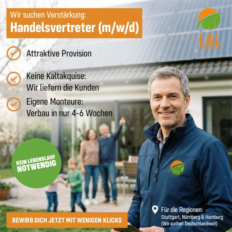 Recruiting-Anzeige: Handelsvertreter bei L&L, Regionen Stuttgart, Nürnberg und Hamburg